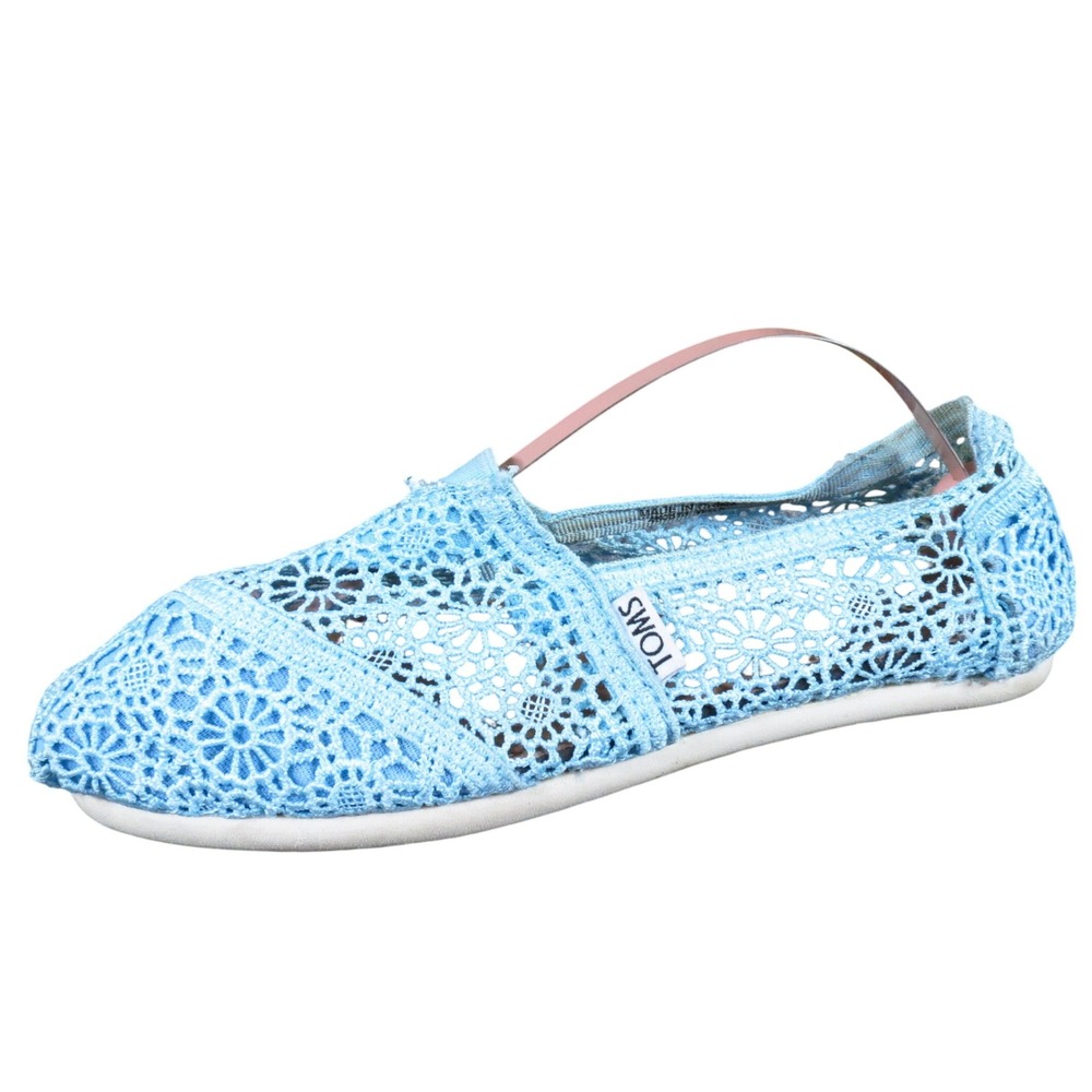 Toms Classics Crochet Women Flat Sz 6.5 Casual Summer Slip-On Light Blue Fabric